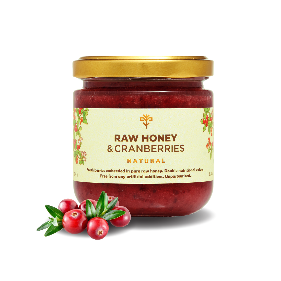 Raw Honey with Cranberries 250g jar with fresh cranberries – Earthbreath