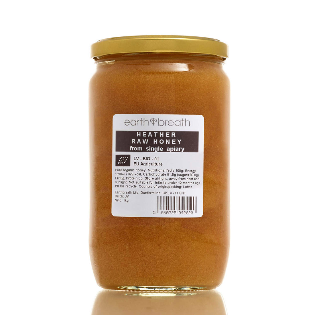 Organic Raw Creamed Heather Honey 1kg, back label – Earthbreath