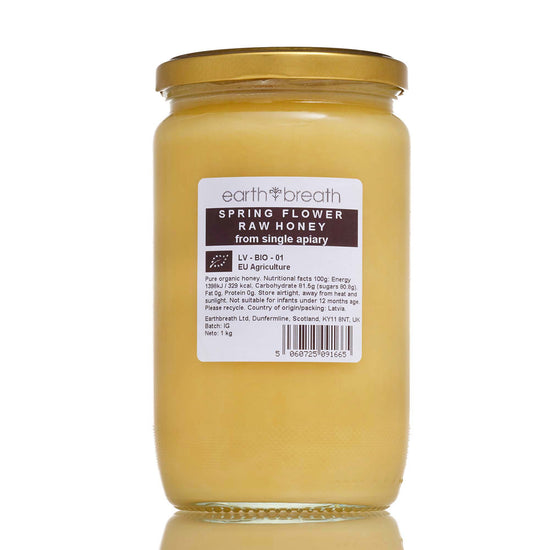 Organic Raw Spring Flower Honey 1kg, back label – Earthbreath