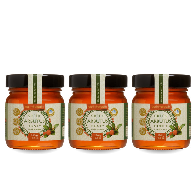 Set of 3 Organic Raw Greek Arbutus Floral Honey