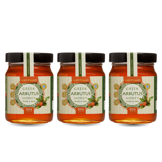 Set of 3 Crystalized Organic Raw Greek Arbutus Floral Honey 450g - 1kg