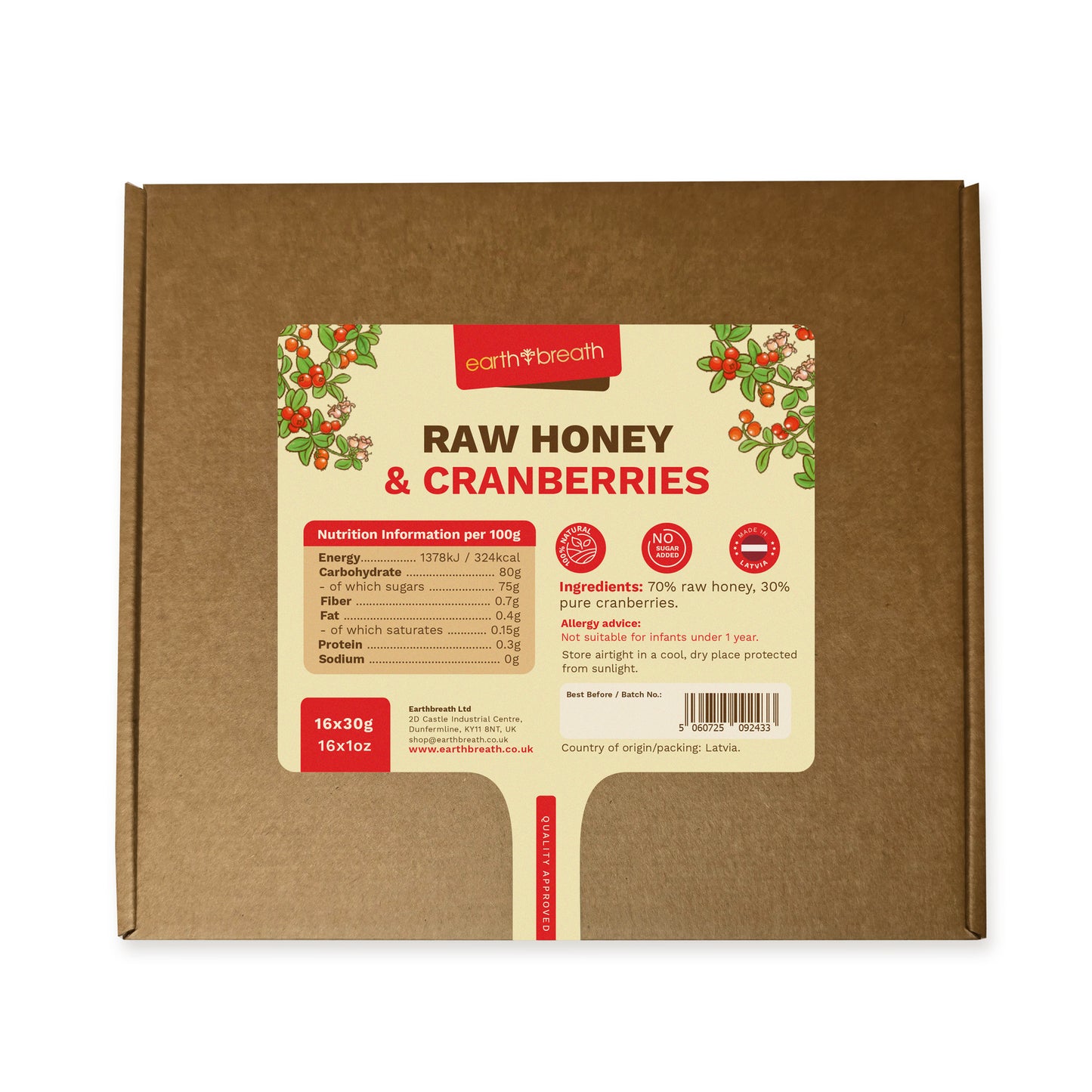 Honey with Cranberries 30g x 16 Mini Jars Earthbreath