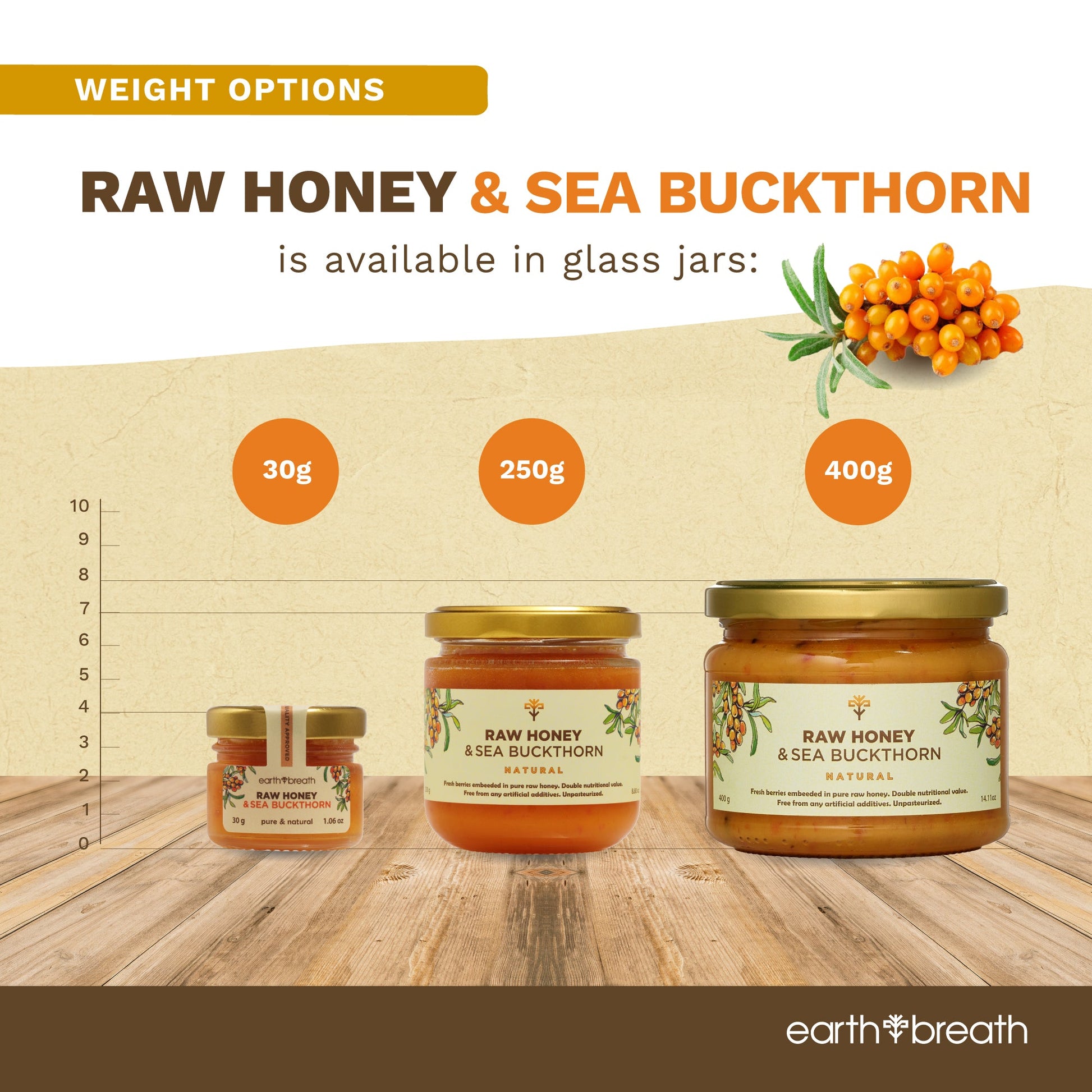 Honey with Sea Buckthorn 30g x 16 Mini Jars (Copy) Earthbreath