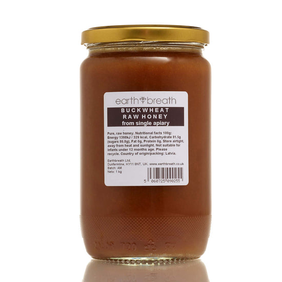 Raw Buckwheat Honey 1kg, back label – Earthbreath