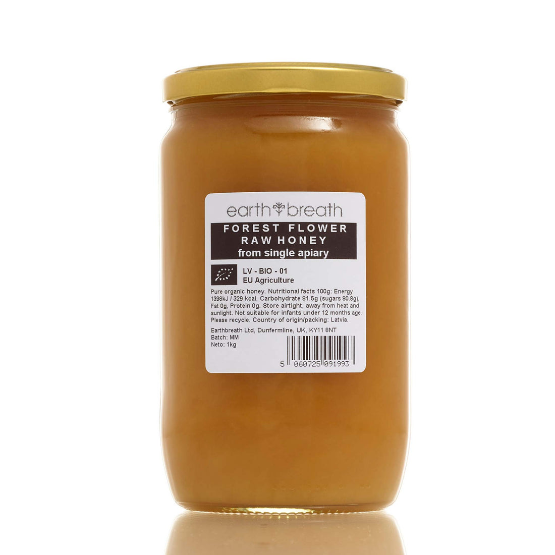 Organic Raw Forest Flower Honey 1kg, back label – Earthbreath