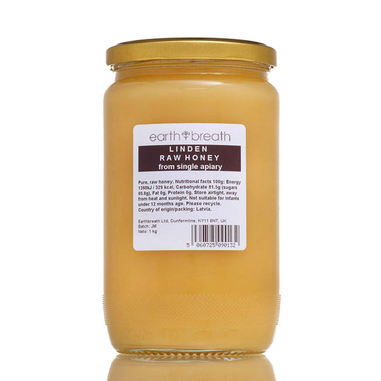 Raw Linden Honey 1kg, back label – Earthbreath