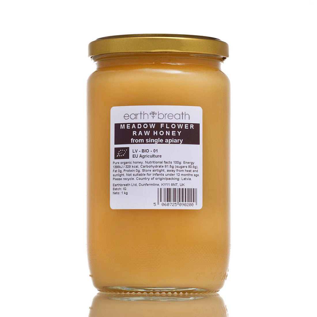 Organic Raw Meadow Flower Honey 1kg, back label – Earthbreath
