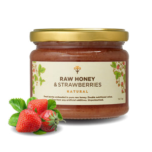 All natural Raw Honey with Strawberries healthy delicious